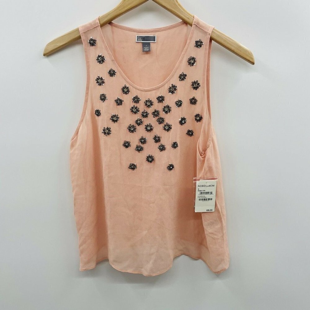 Chelsea28 Womens Small‎ Sleeveless Beaded Rhinestone Blouse Pink Salmon $68 1255